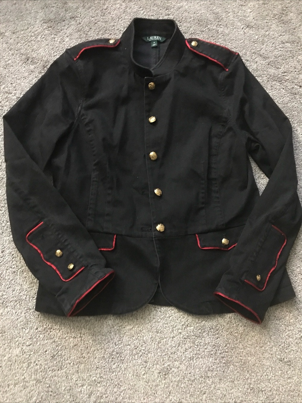 Ralph Lauren Black Military-Inspired Blazer with Red Piping